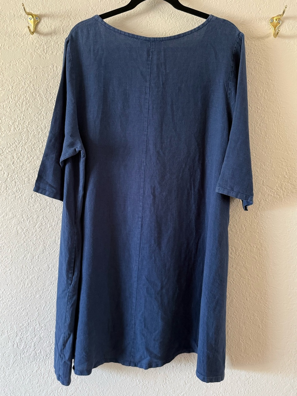 Bryn Walker 100% Linen Navy Blue Tunic Dress Size L Pockets Half Sleeve - Picture 5 of 9
